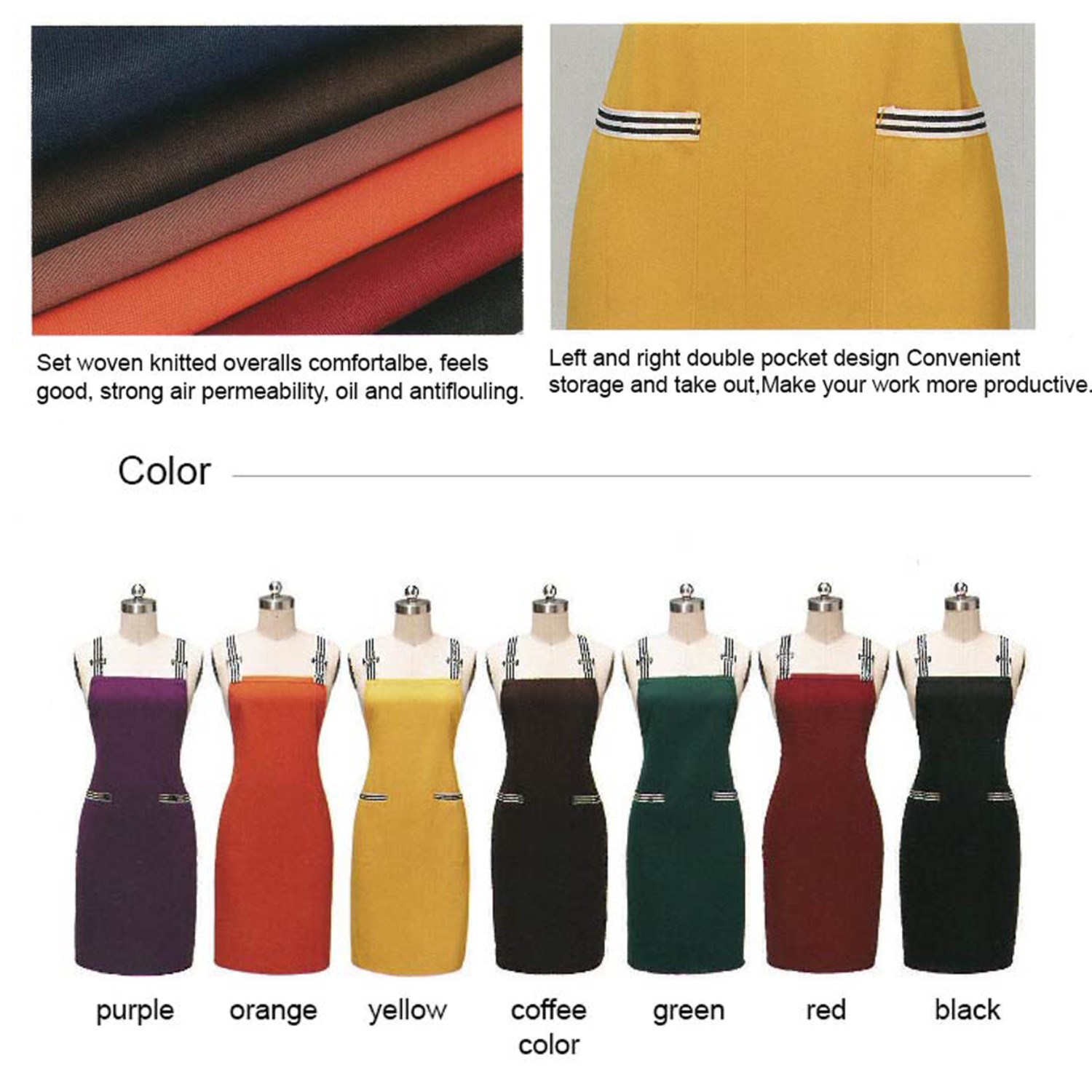 12 oz Woven knitted Kitchen Apron w/ 2 pocket, Striped Strap 3