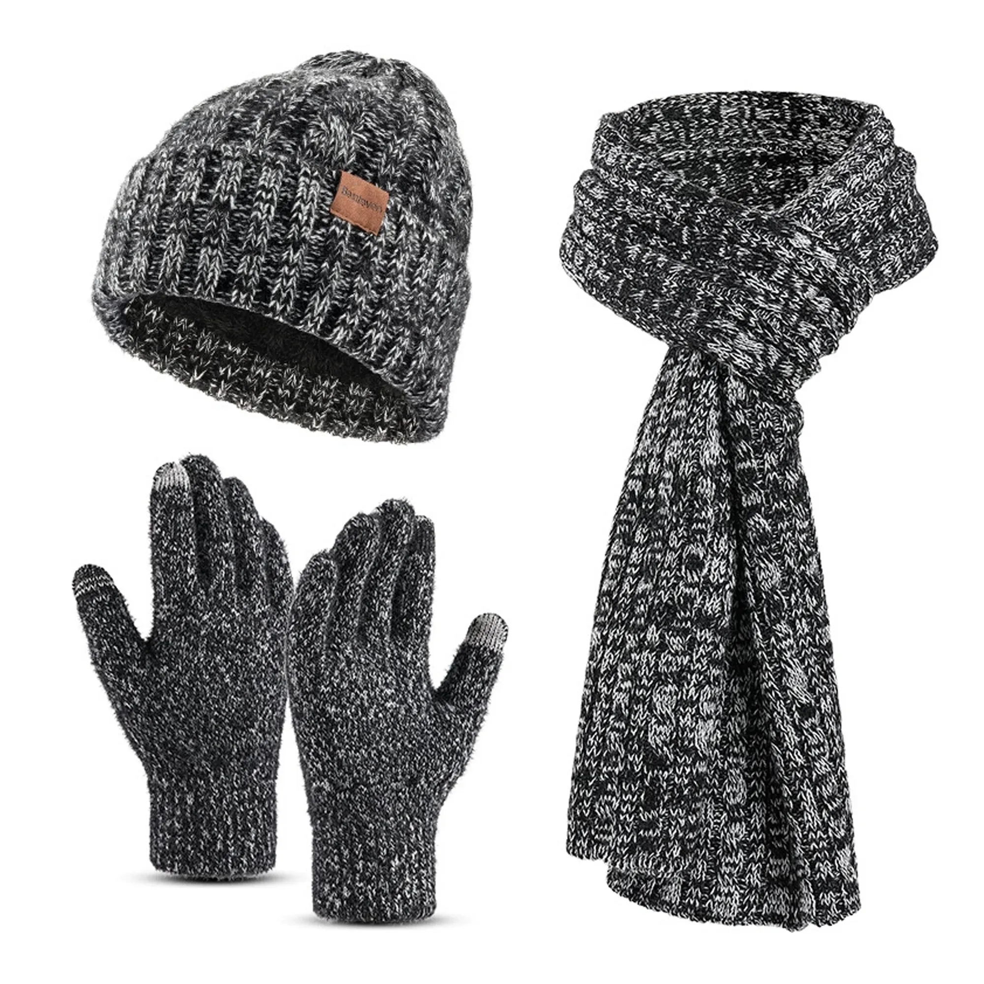 Winter Knit Warm Hat Scarf Touch Screen Gloves Set MOQ100 6