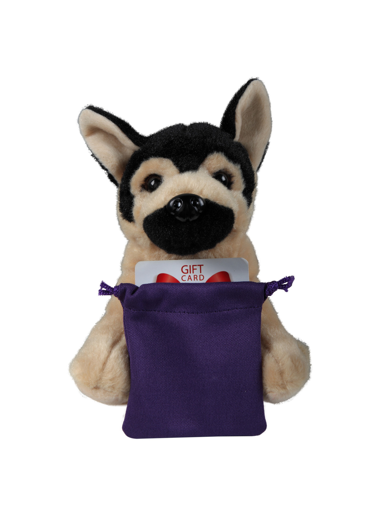 soft plush German Shepard with gift card sack