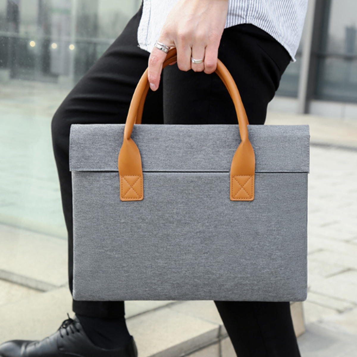 14" Business Laptop Handbag with PU Leather Handles 2