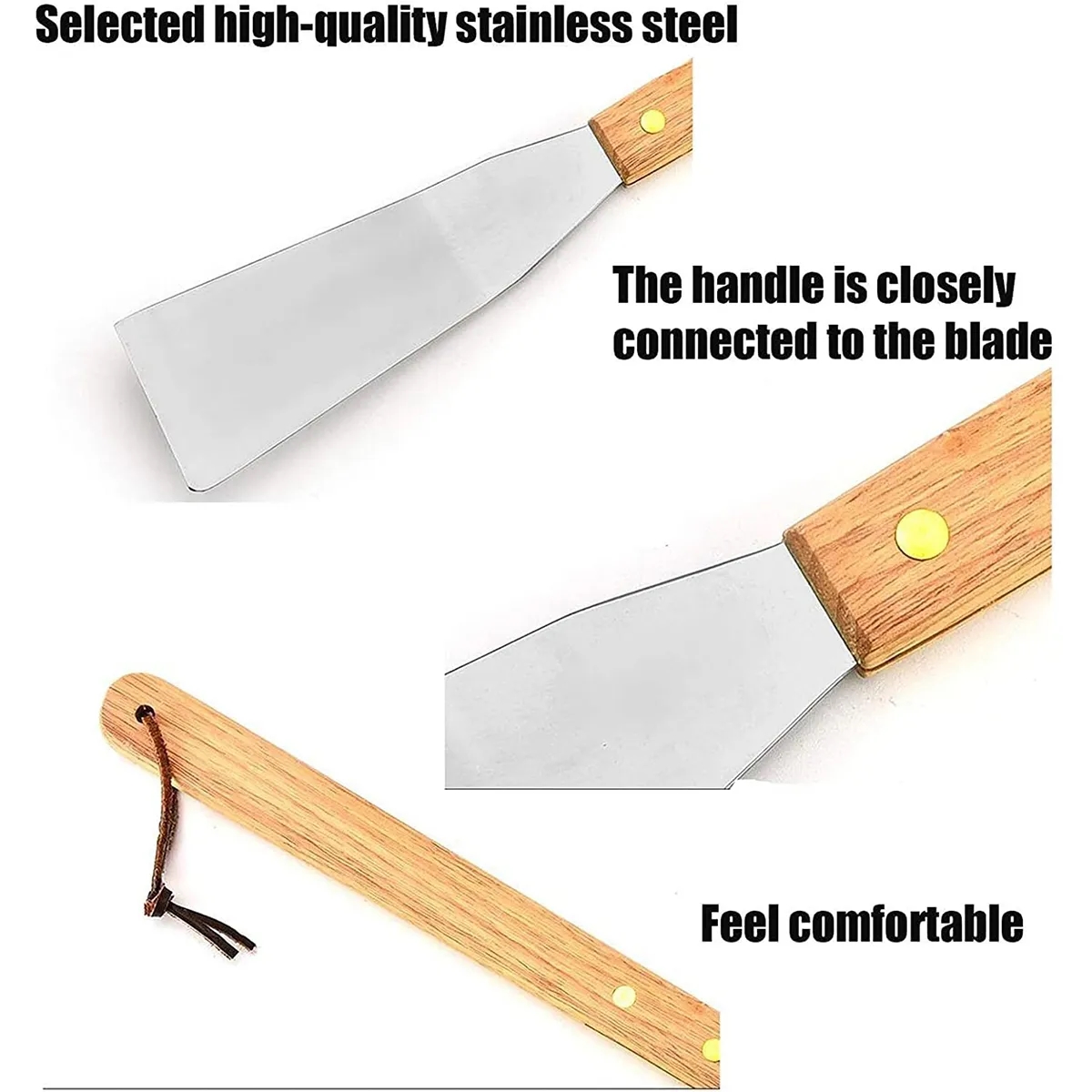 Outdoor Picnic Camping Wooden Handle Stainless Steel BBQ Set 4