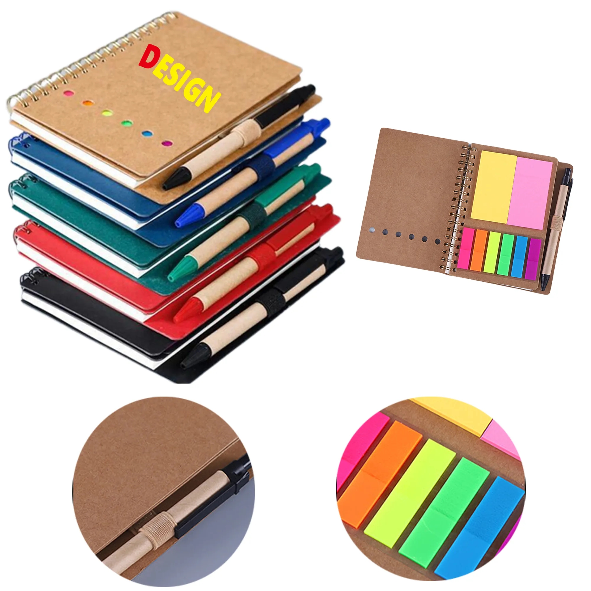 MOQ50 PCS Spiral Notebook Lined Notepad With Pen And Sticky 2