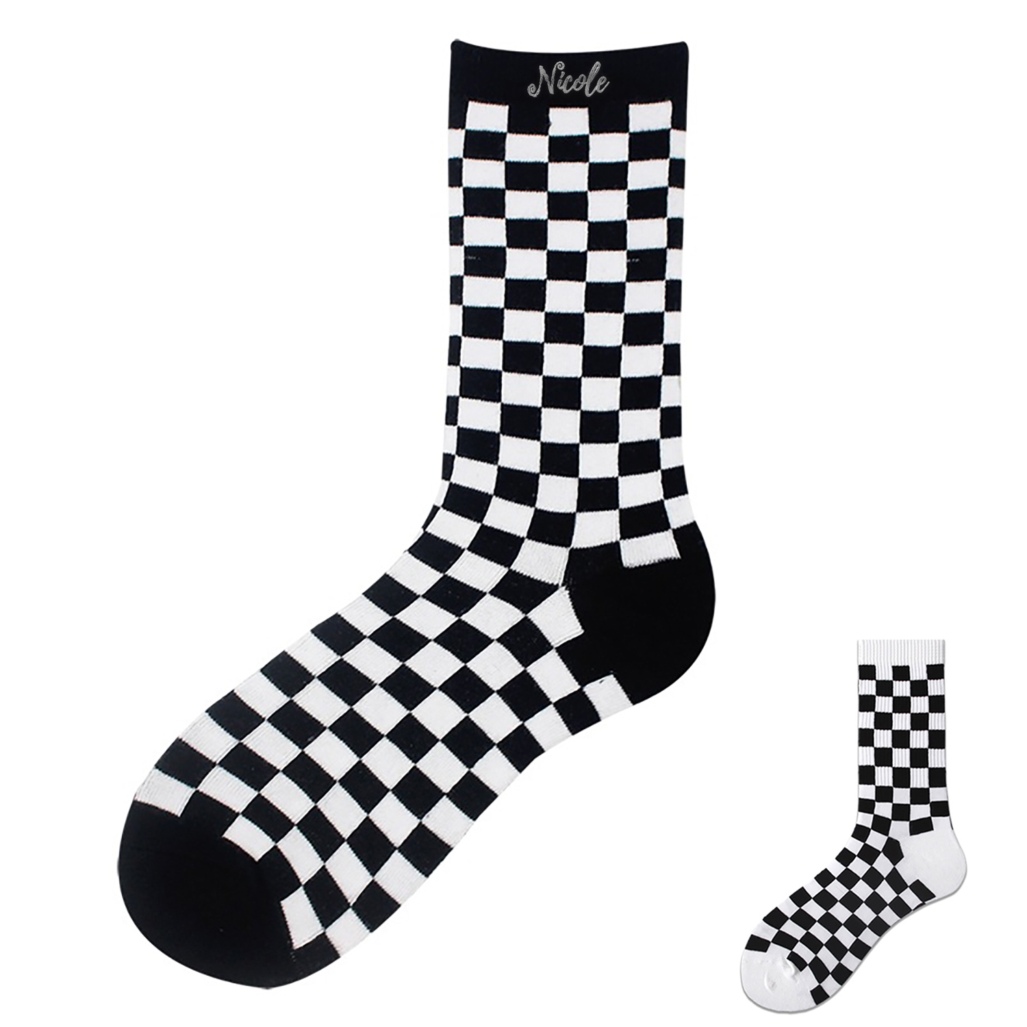 Unisex Stylish Black and White Checkered Socks 2