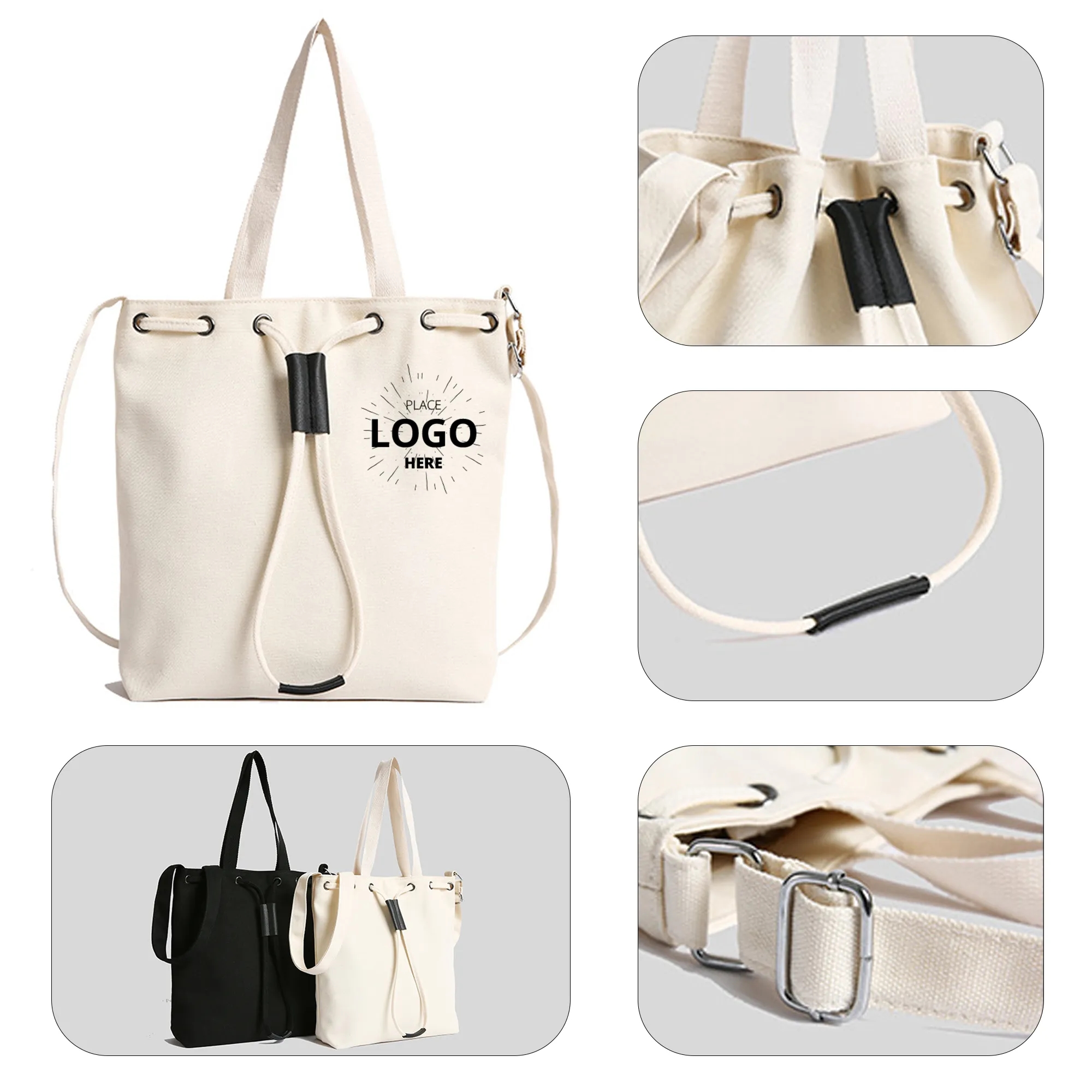 Simple Drawstring Canvas Tote Bag 2