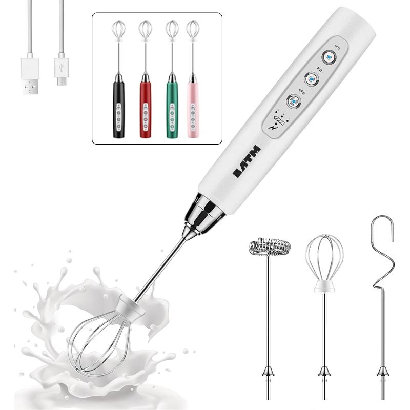 Milk Frother Handheld with 3 Heads 1