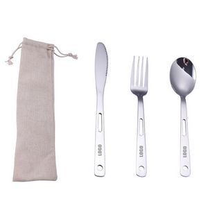 3 In 1 Stainless Steel Flatware Knife Fork Spoon Set With Pouch 12