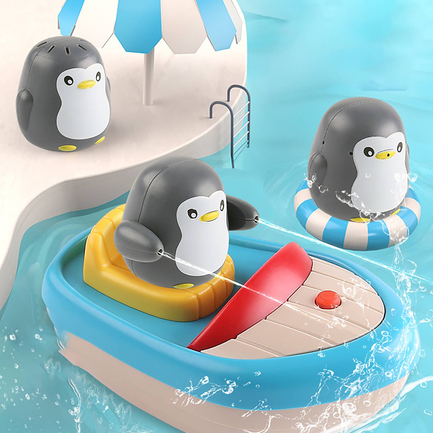 Baby Electric Spraying Penguin Boat Bath Toy 6