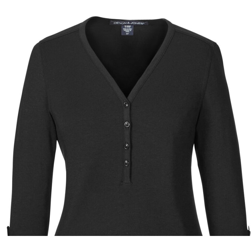 Devon & Jones Ladies' Perfect Fit™ Y-Placket Convertible Sleeve Knit Top 10