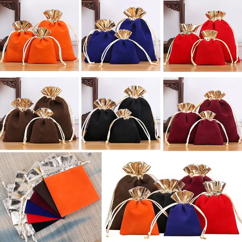 Velvet Gold Trim Drawstring Jewelry Gift Pouches 7