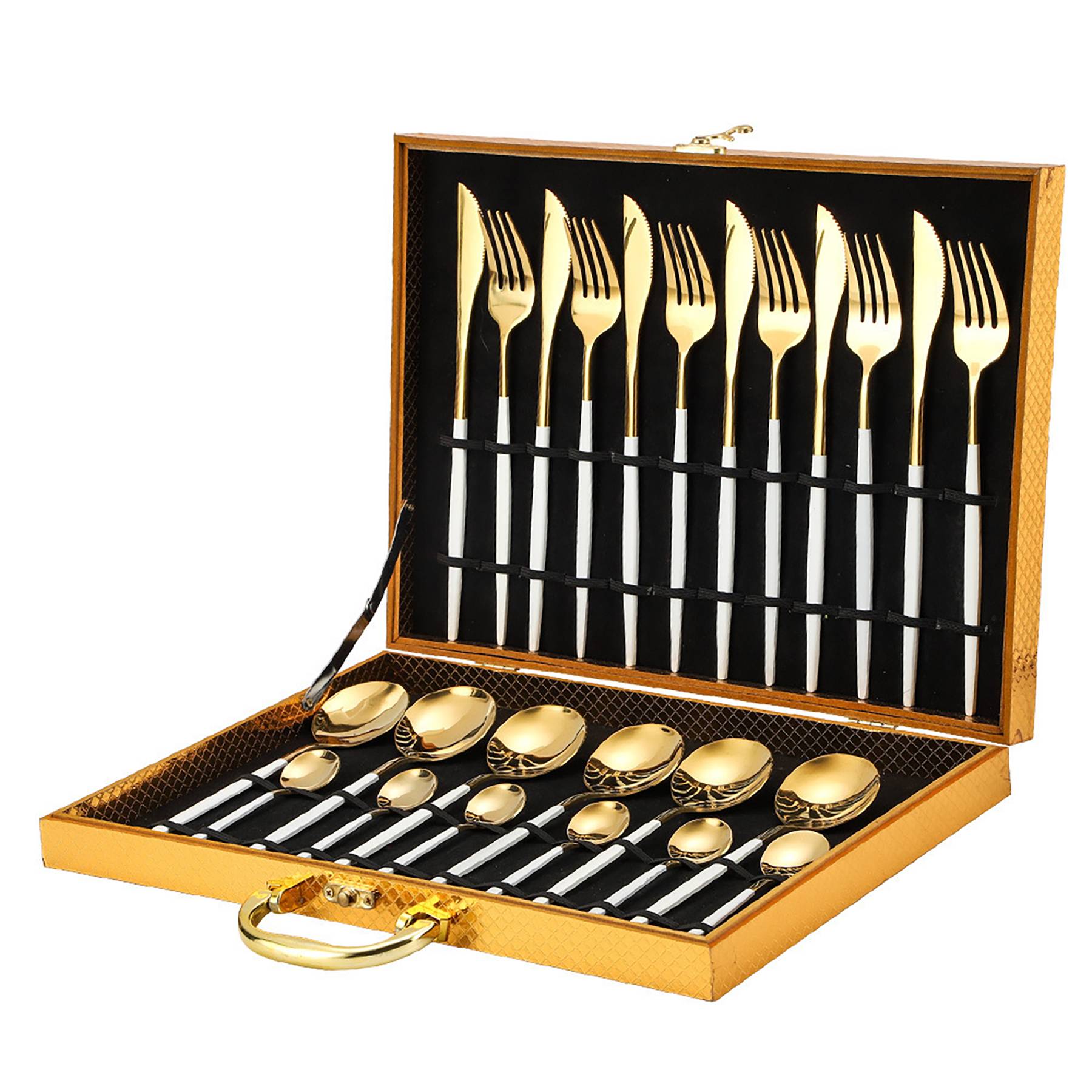 24pcs Gold Stainless Steel Tableware Cutlery Set Gift Box 5
