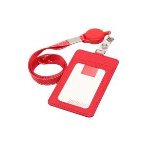 Retractable Lanyard 3 Pockets Dual Side PU Leather Card Holder 13