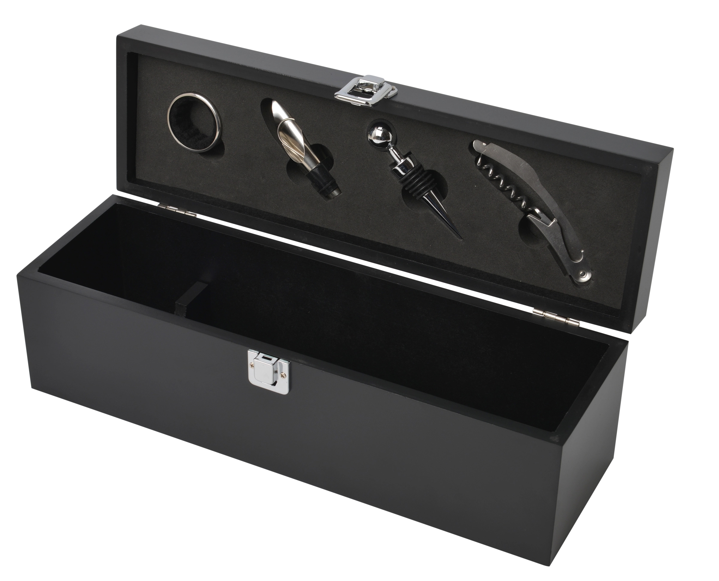 4 PC Wine Opener Set with Black Wood  Holder Case 2