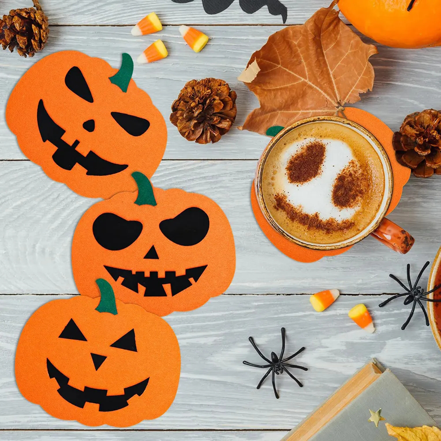 5PCS Felt Pumpkin Coaster 3