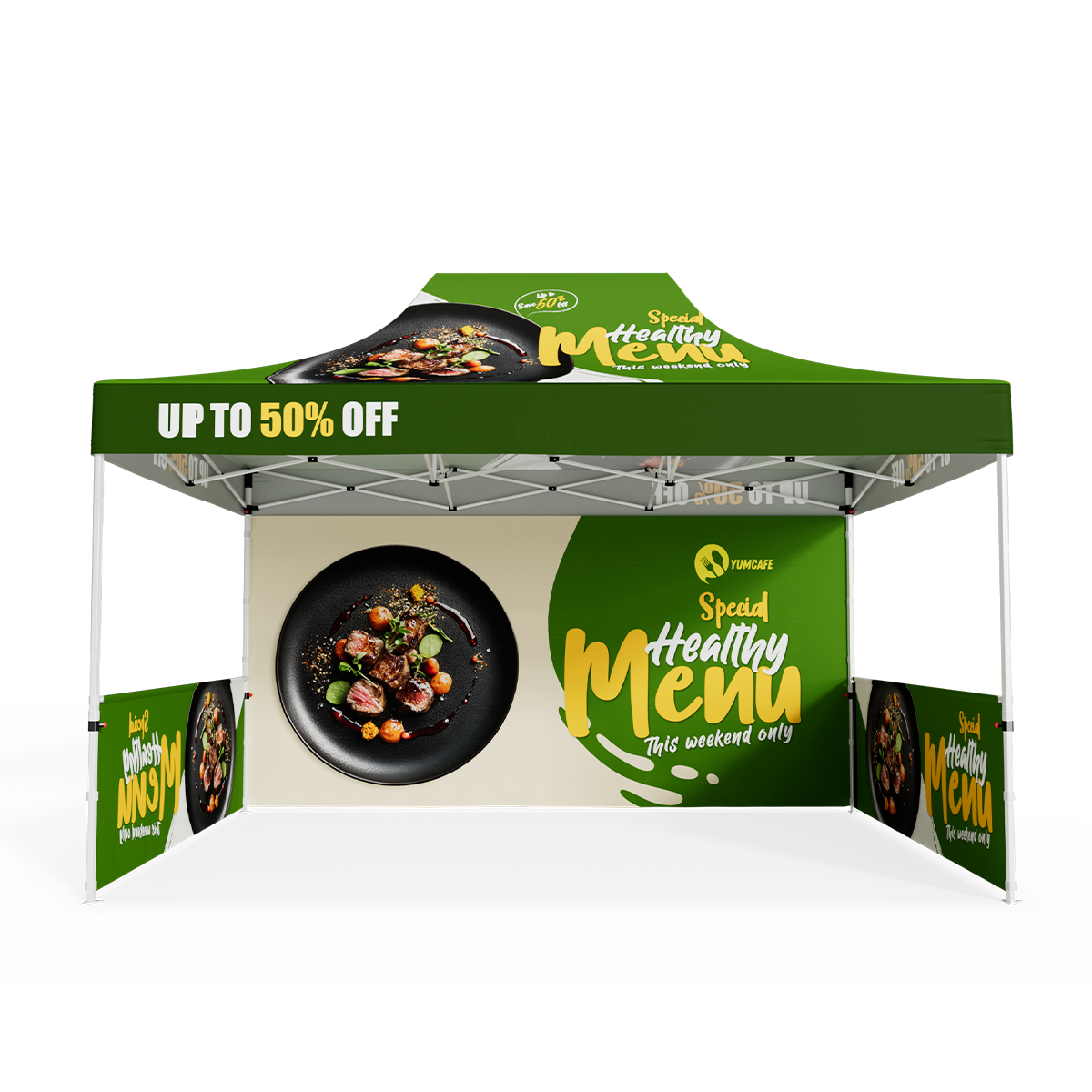 10'x15' Standard Hex Aluminum Frame Tent Kit w/Full Rear Wall & 2 Half Side Walls 2