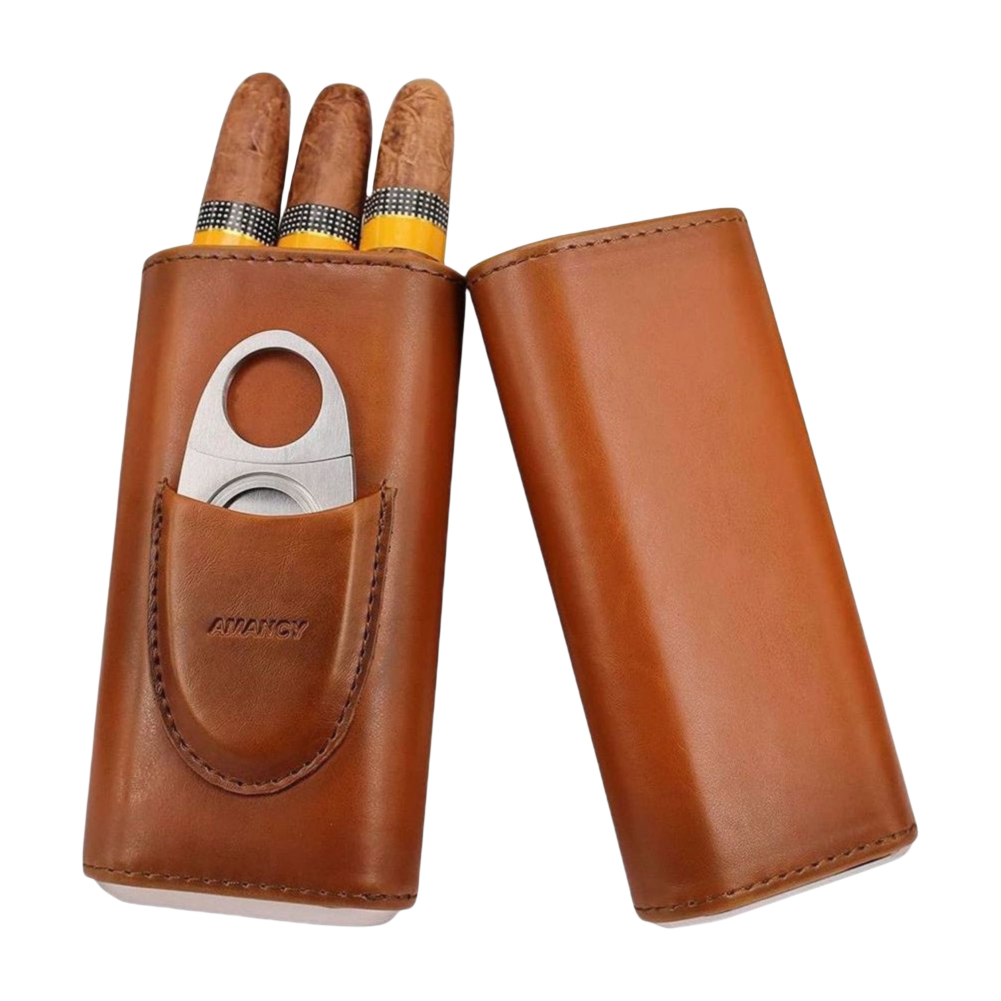 3- Finger Brown Leather Cigar Case