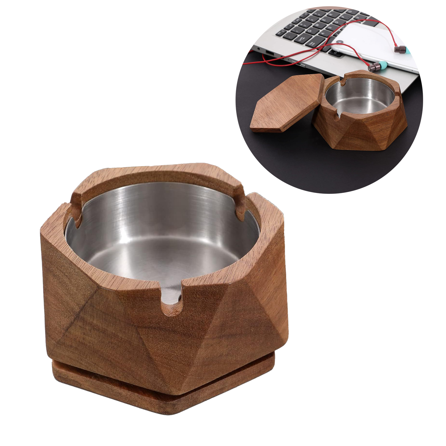 Wood/Stainless Steel Ash Tray 5