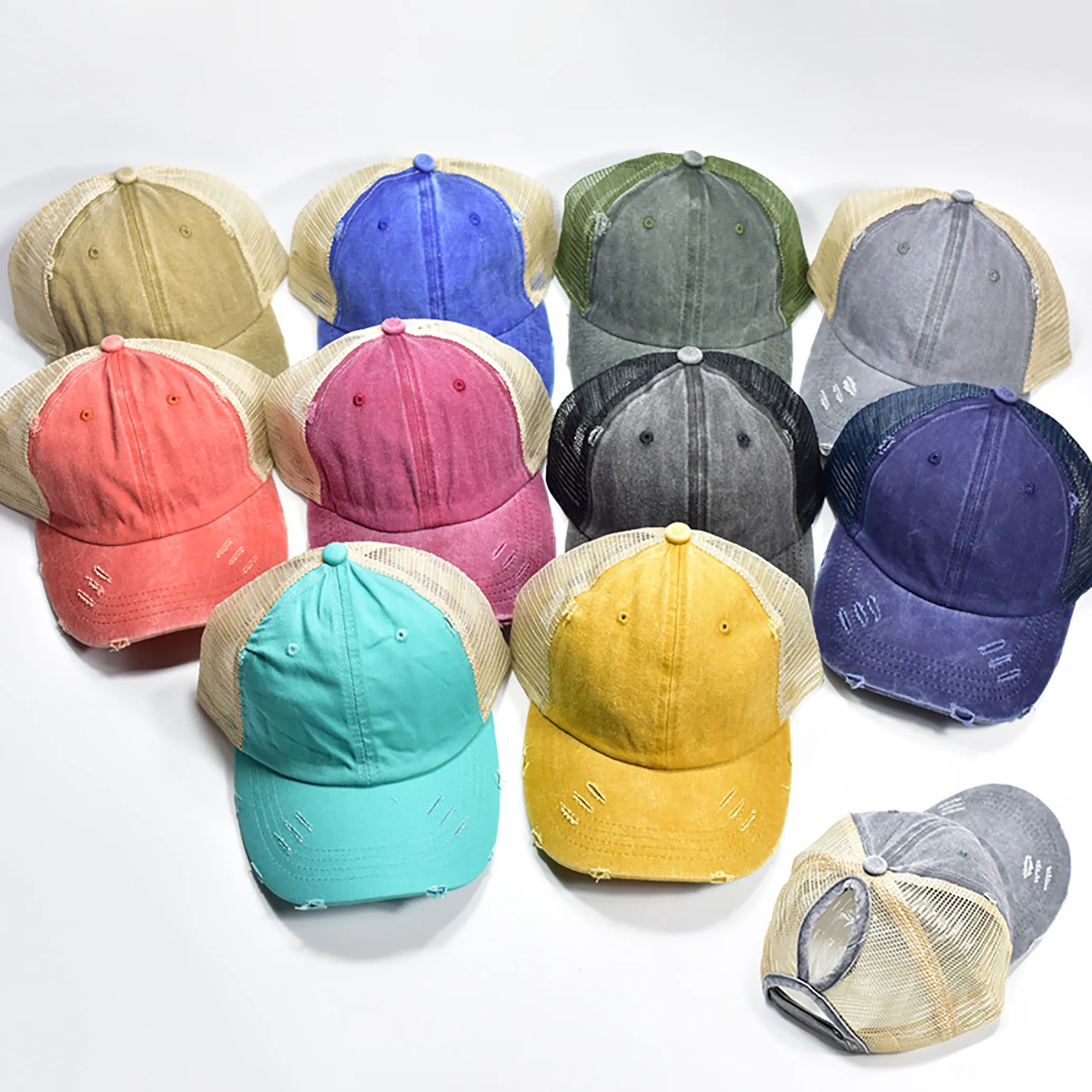 MOQ 50 Embroidered Crushable Unstructured Mesh Baseball Cap 3