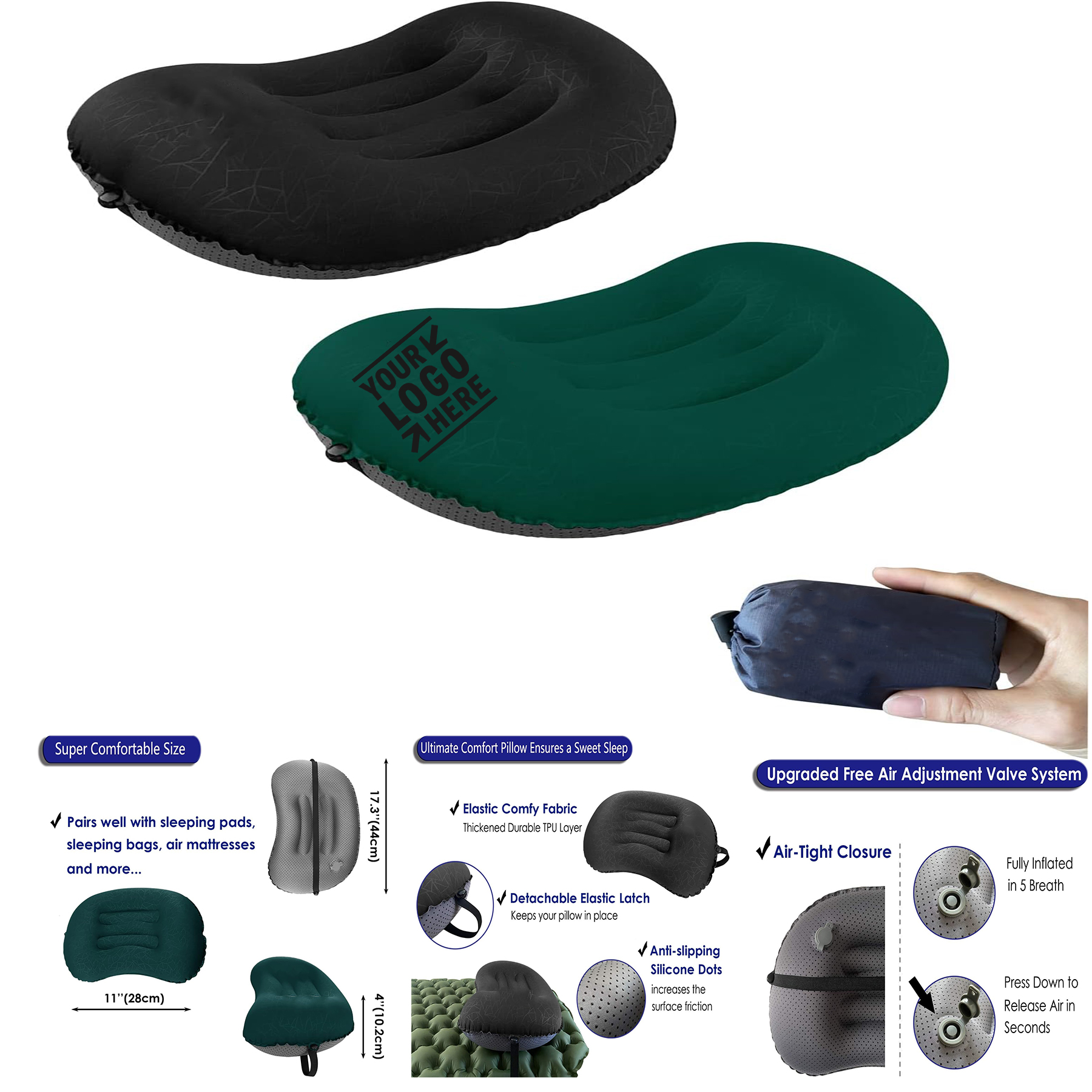Neck Lumbar Support Inflatable Camping Backpacking Travel Air Ultralight Ergonomic Pillow 2