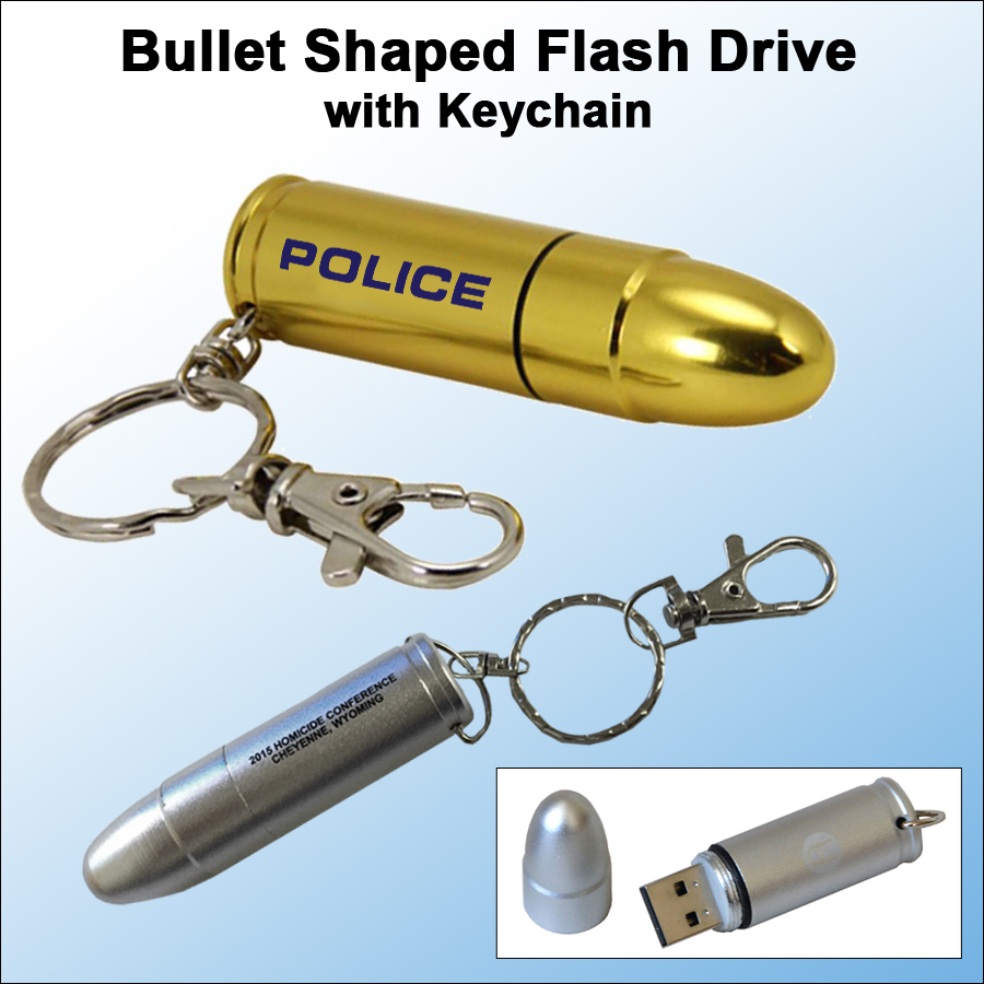 Bullet Shaped Flash Drive with Keychain / USB -  256 MB