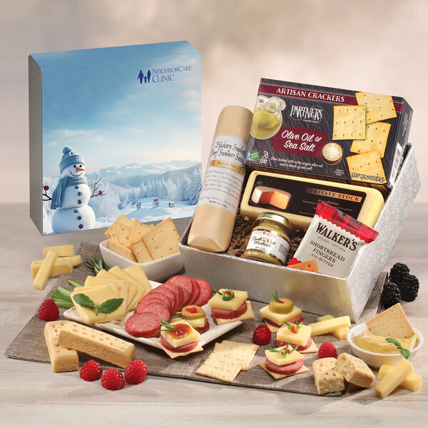 Shelf Stable Snack Lover's Gift Box with Blue Snowman Sleeve 1