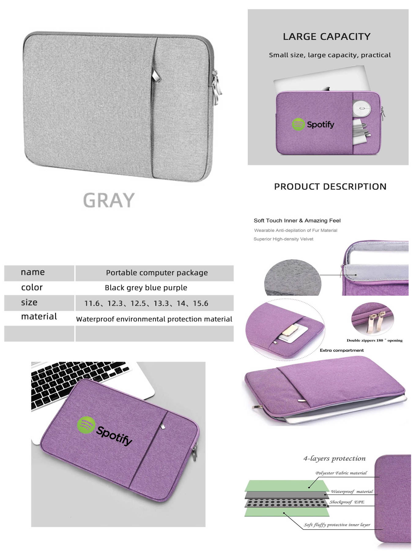 iBank ® Laptop Sleeve Case 11 Inch Water-resistant Protective Fabric Bag 1