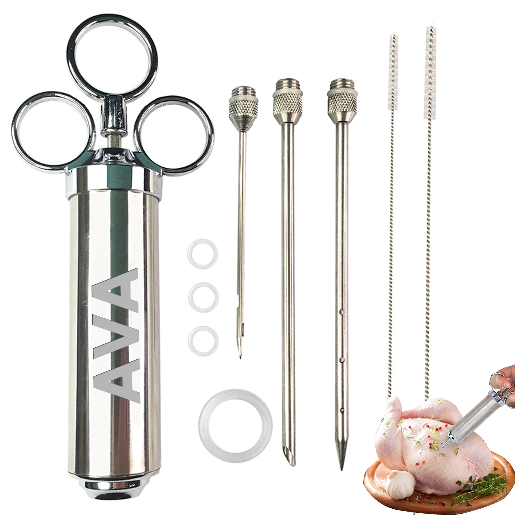 Stainless Steel Turkey Syringe Set, custom kitchen gadget with logo imprint 2