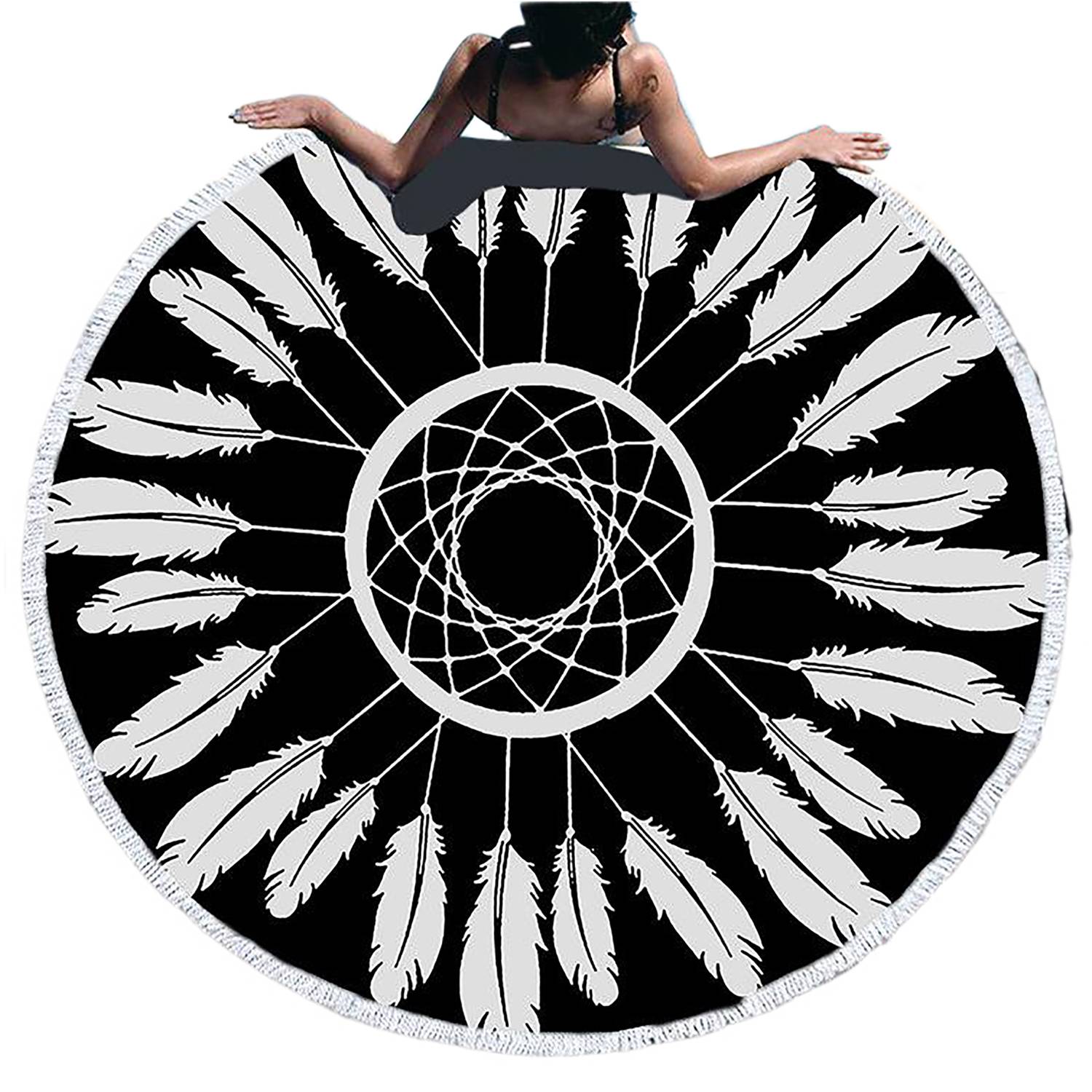 Round Quick Dry Beach Towel w/ Tassel 6