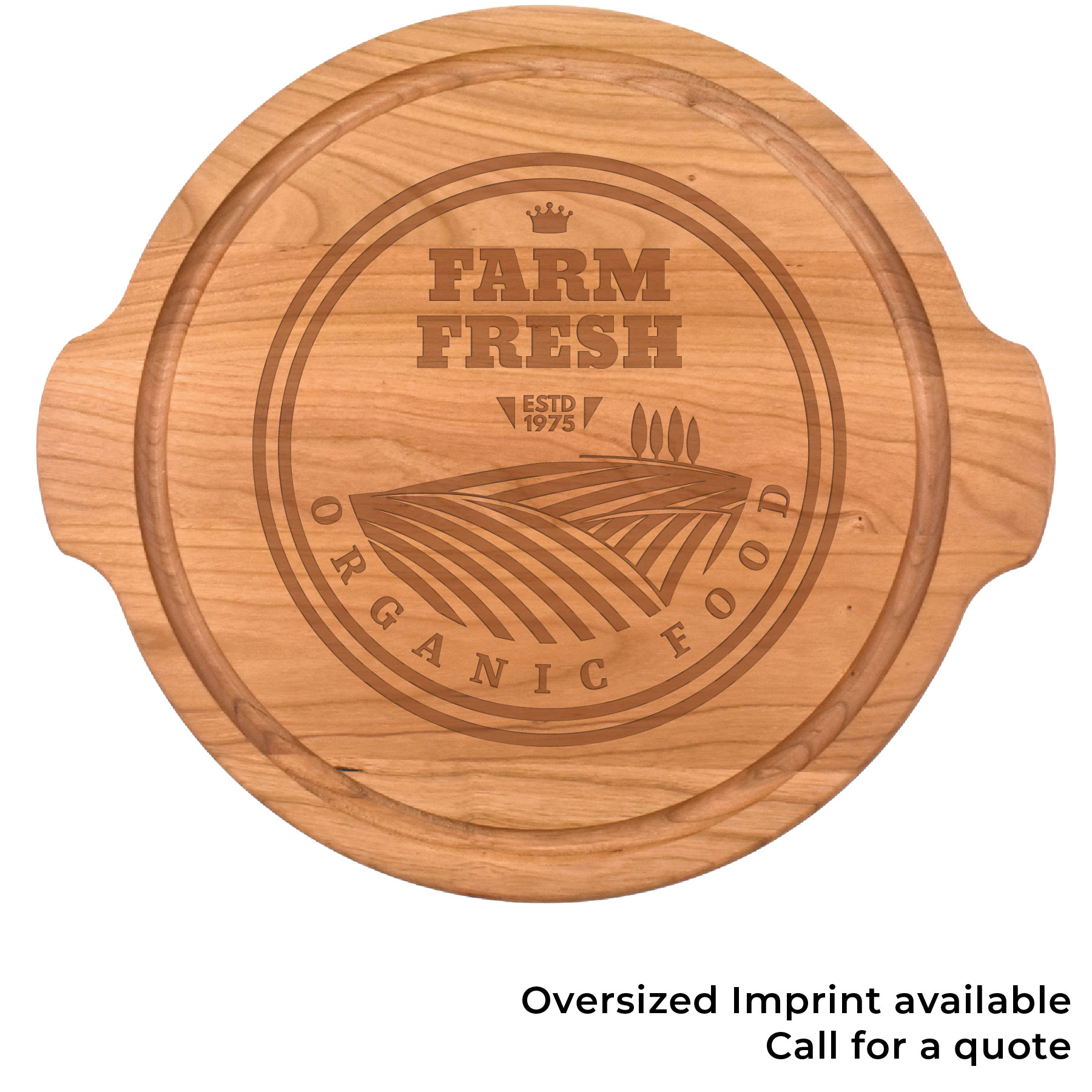 12" Cherry Round Cutting Board w/ Juice Groove & Handles 4