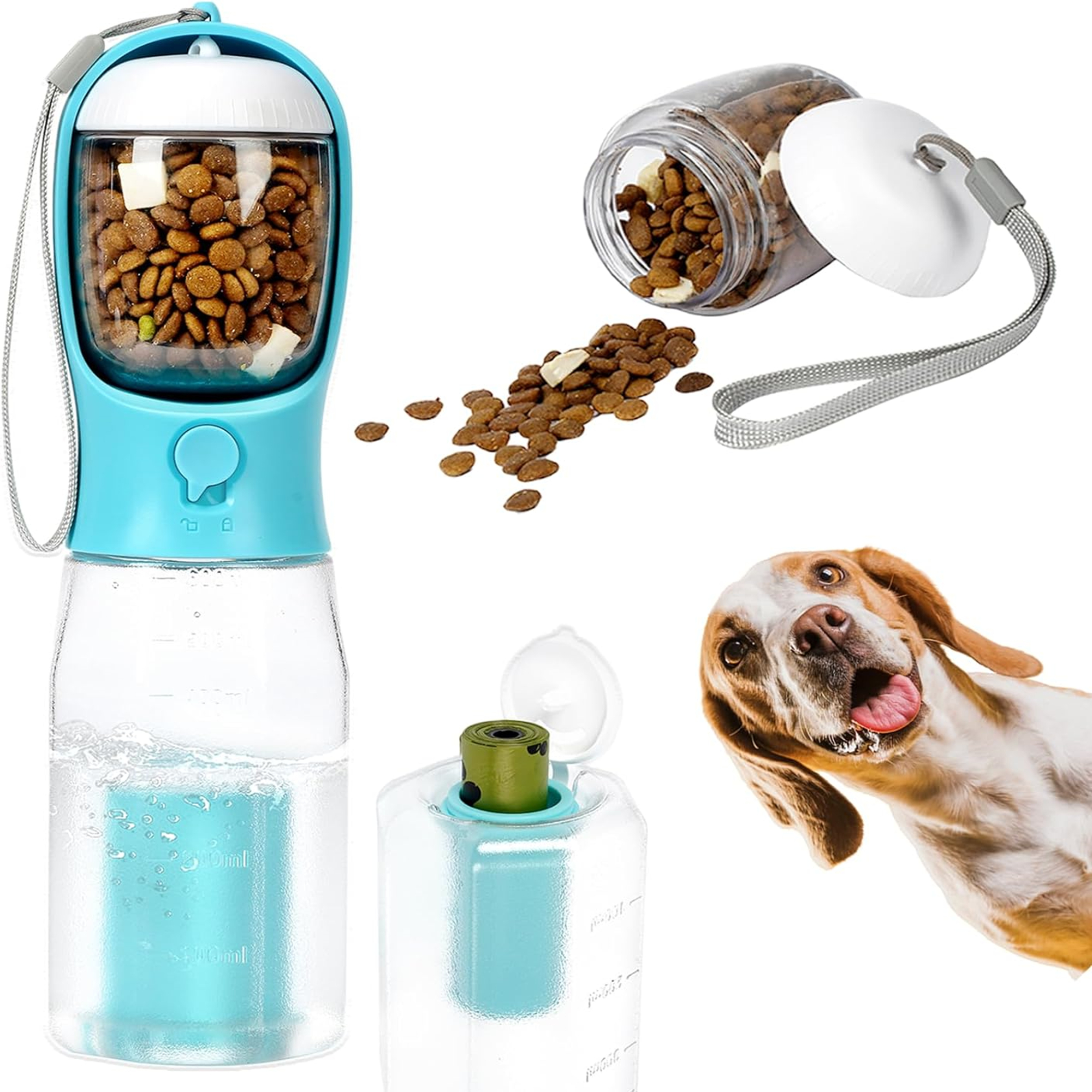 3 In 1 Dog Water Bottle With Food Container And Poop Bags 2