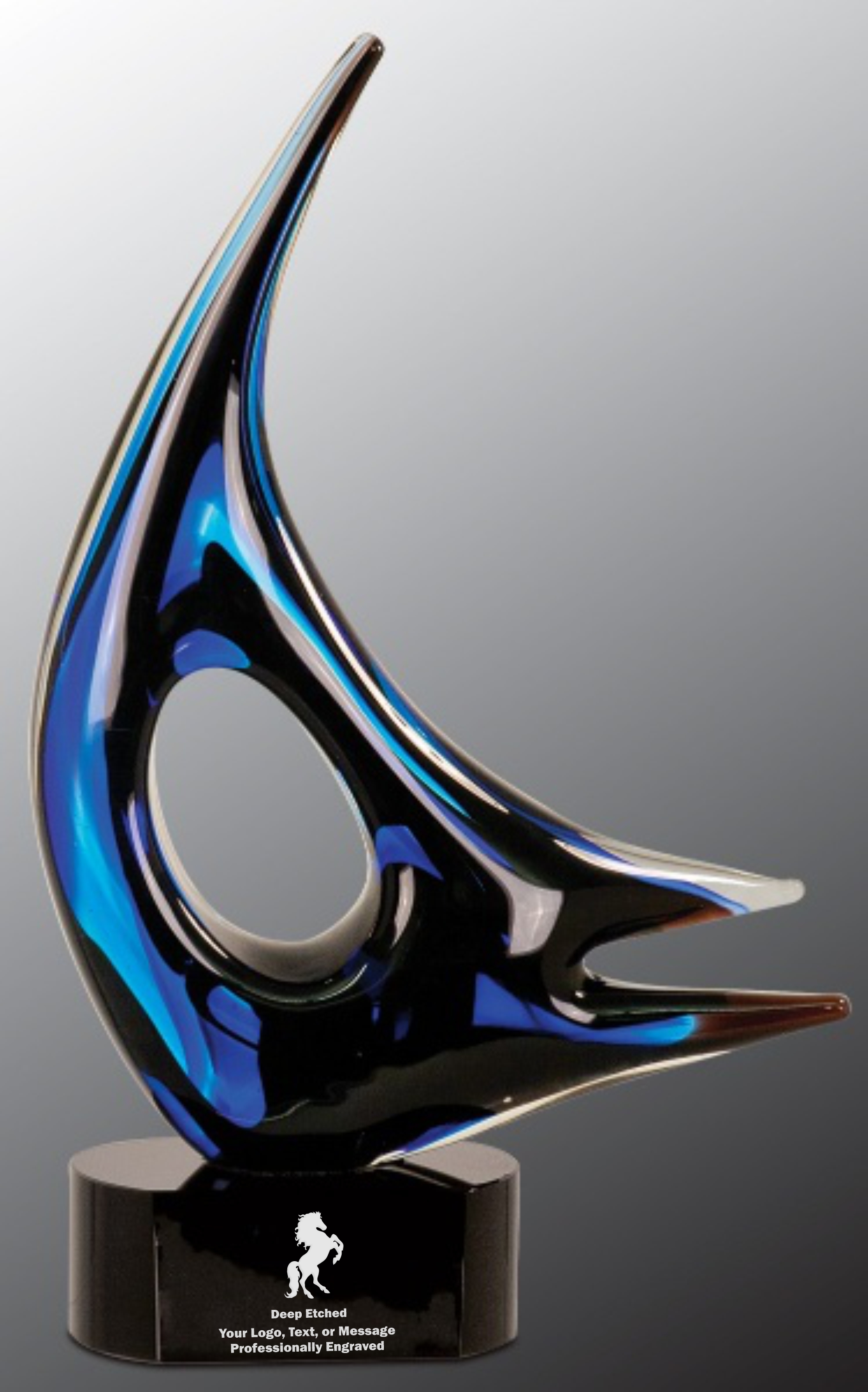 14 1/4" Blue Sail Art Glass Award
