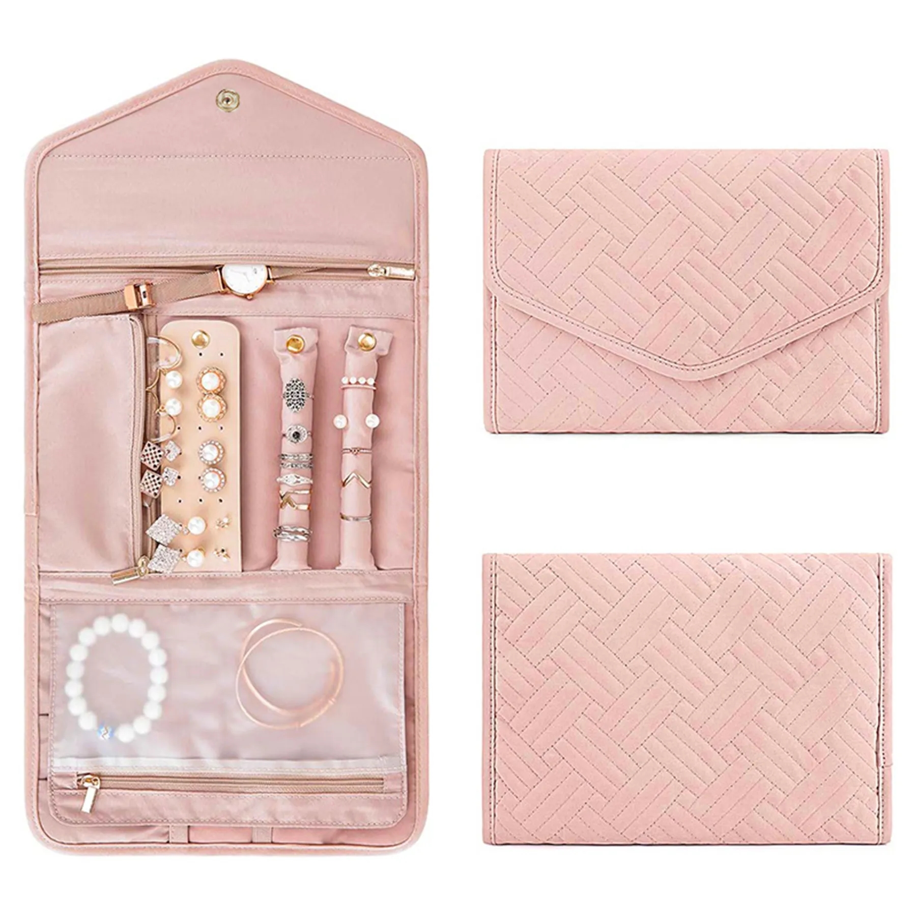 Travel Jewelry Organizer Roll Foldable Case 8