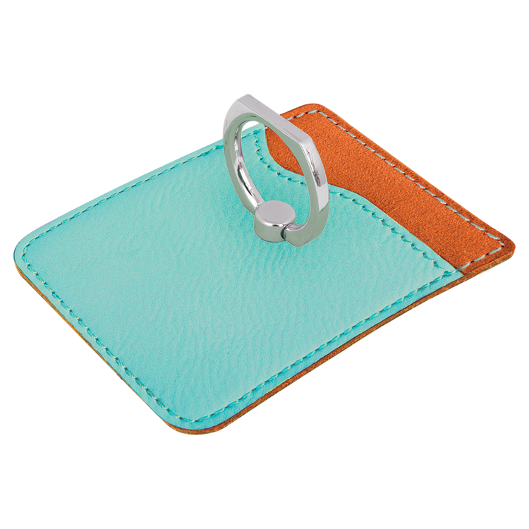 Teal Leatherette Phone Wallet with Silver Ring 2