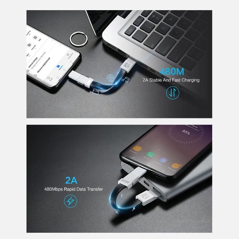 Lightning Cable Keychain 3in1 Short Fast Charging Cord 6