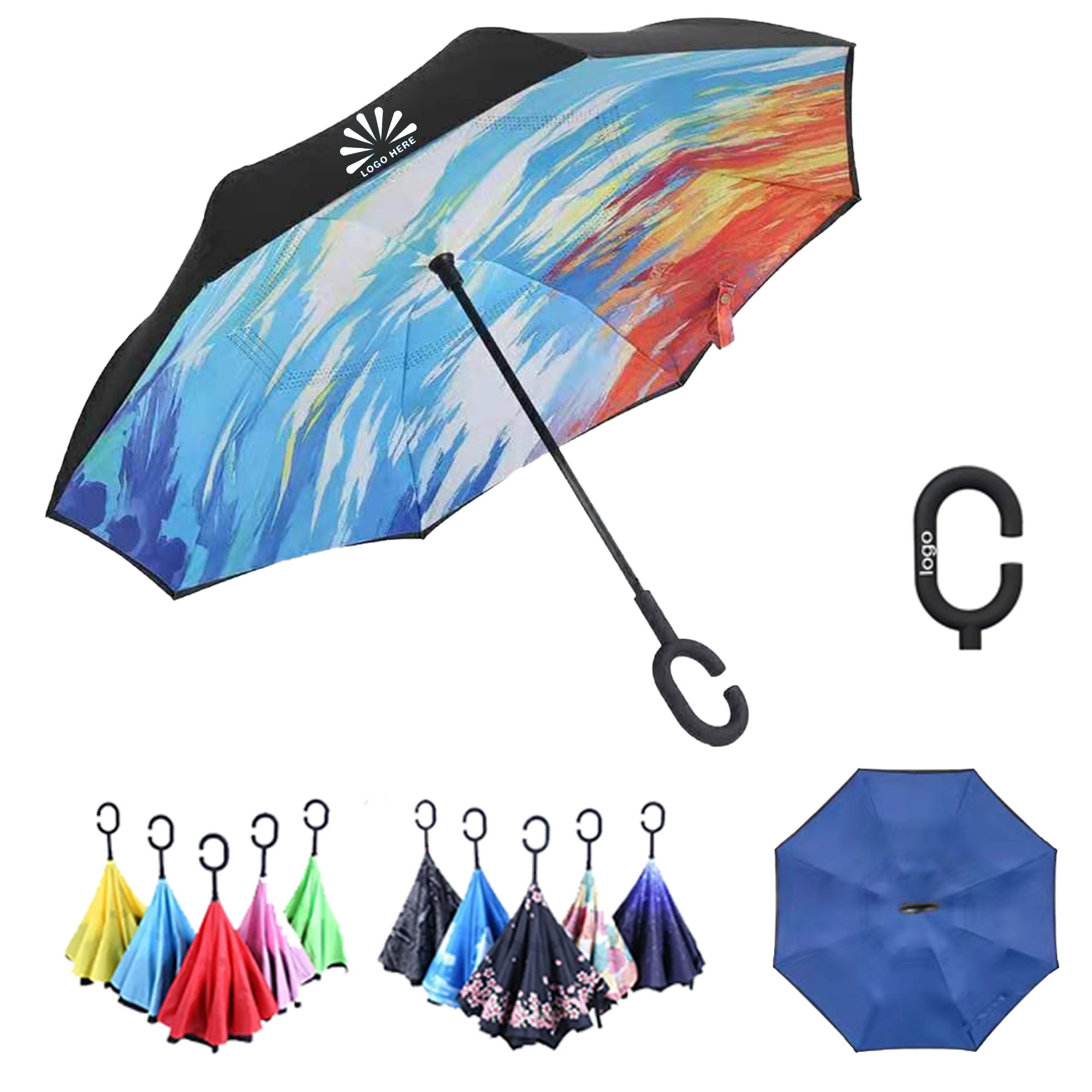 Hands-Free C Handle Windproof Umbrella 2