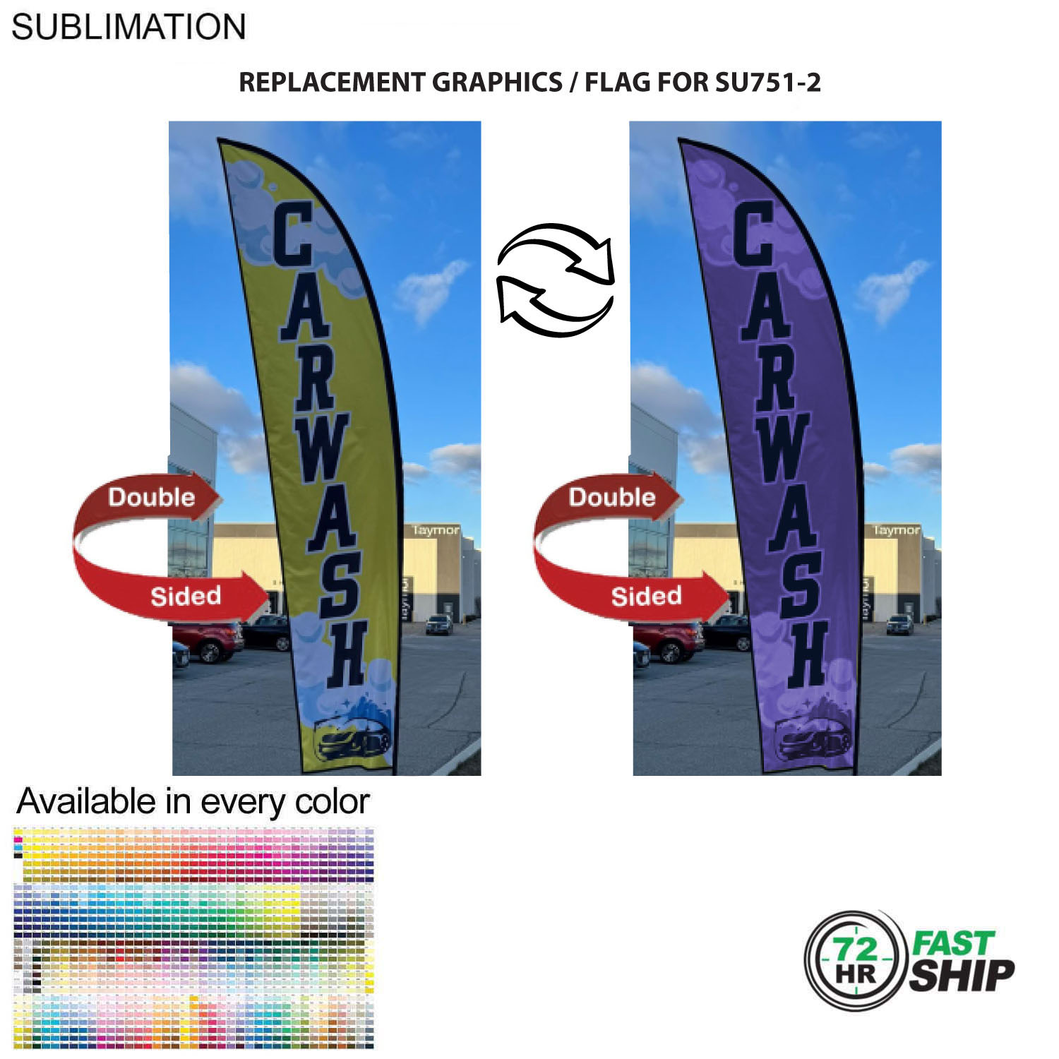 72Hr Fast Ship - Replacement Flag for 13' Medium Feather Flag Kit, Full Color Graphics Double Sided 3