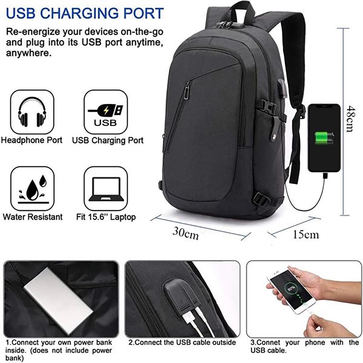 Travel Laptop Backpack Water Resistant Anti-Theft Bag 6