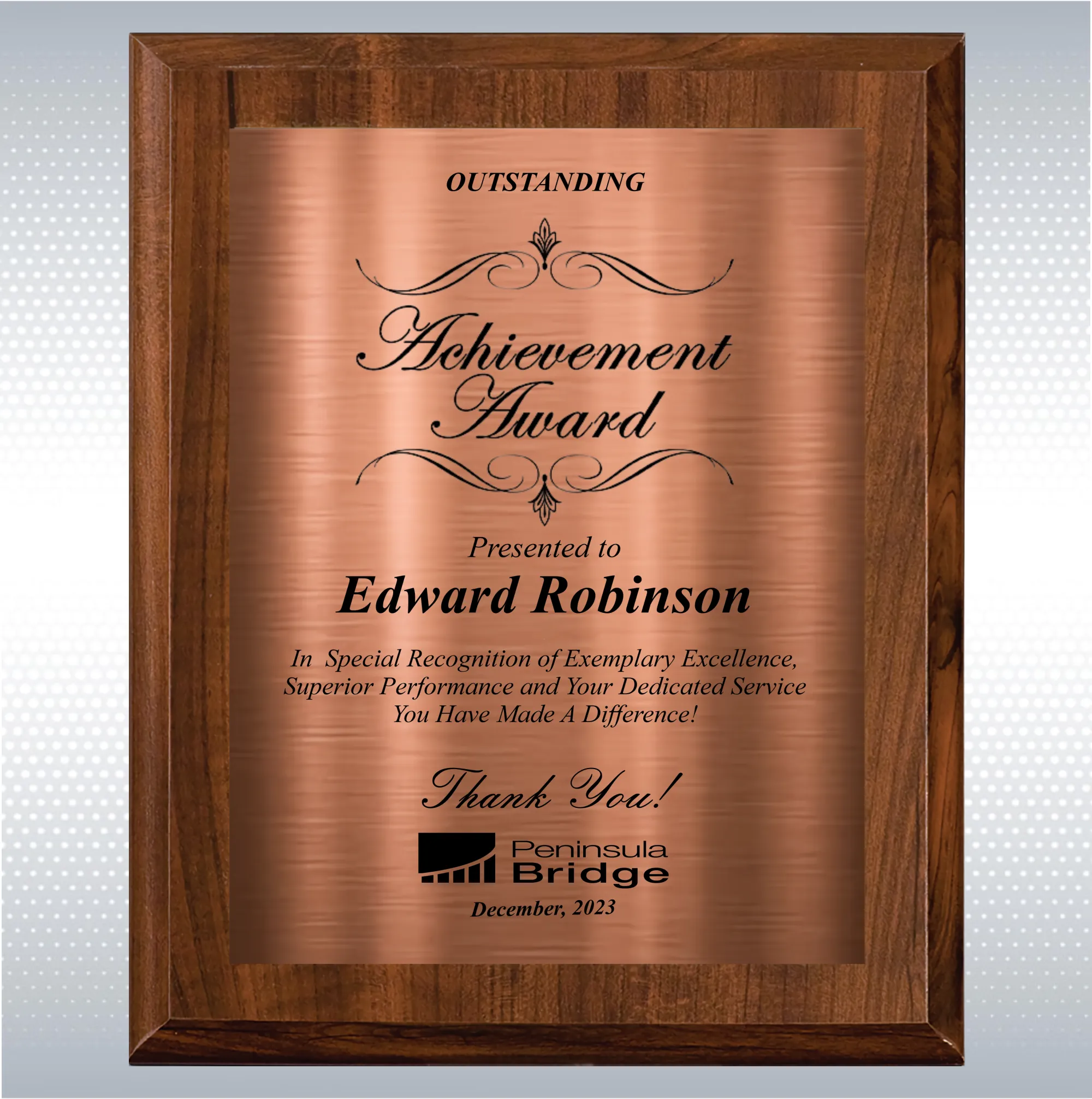 Cherry Finish Excellence Plaque , Employee Recognition Gift 8