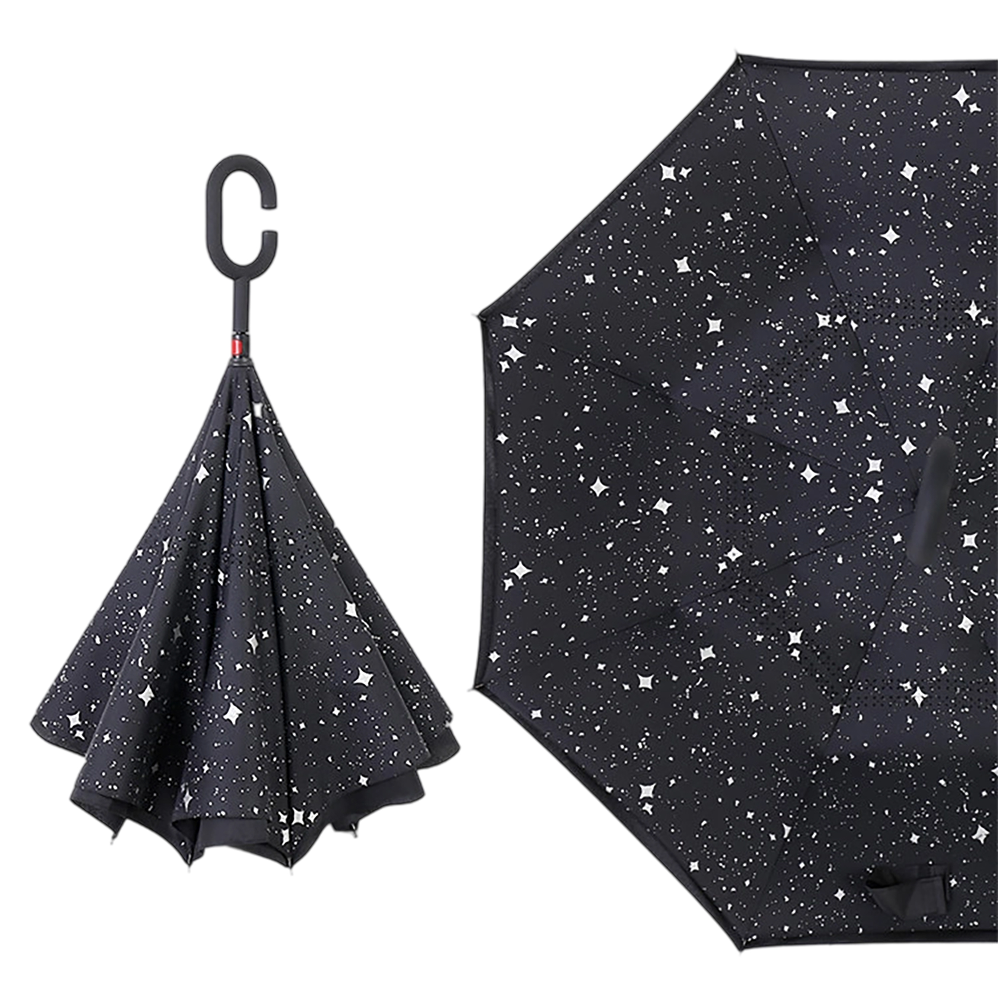 Double Layer Waterproof Reverse Folding Inverted Umbrella With Wrist Handle 42" X 31.5" 3