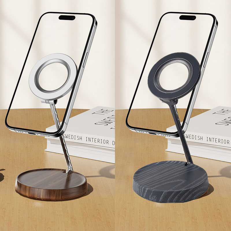 Wood Grain Metal Magnetic Adjustable Phone Stand 2