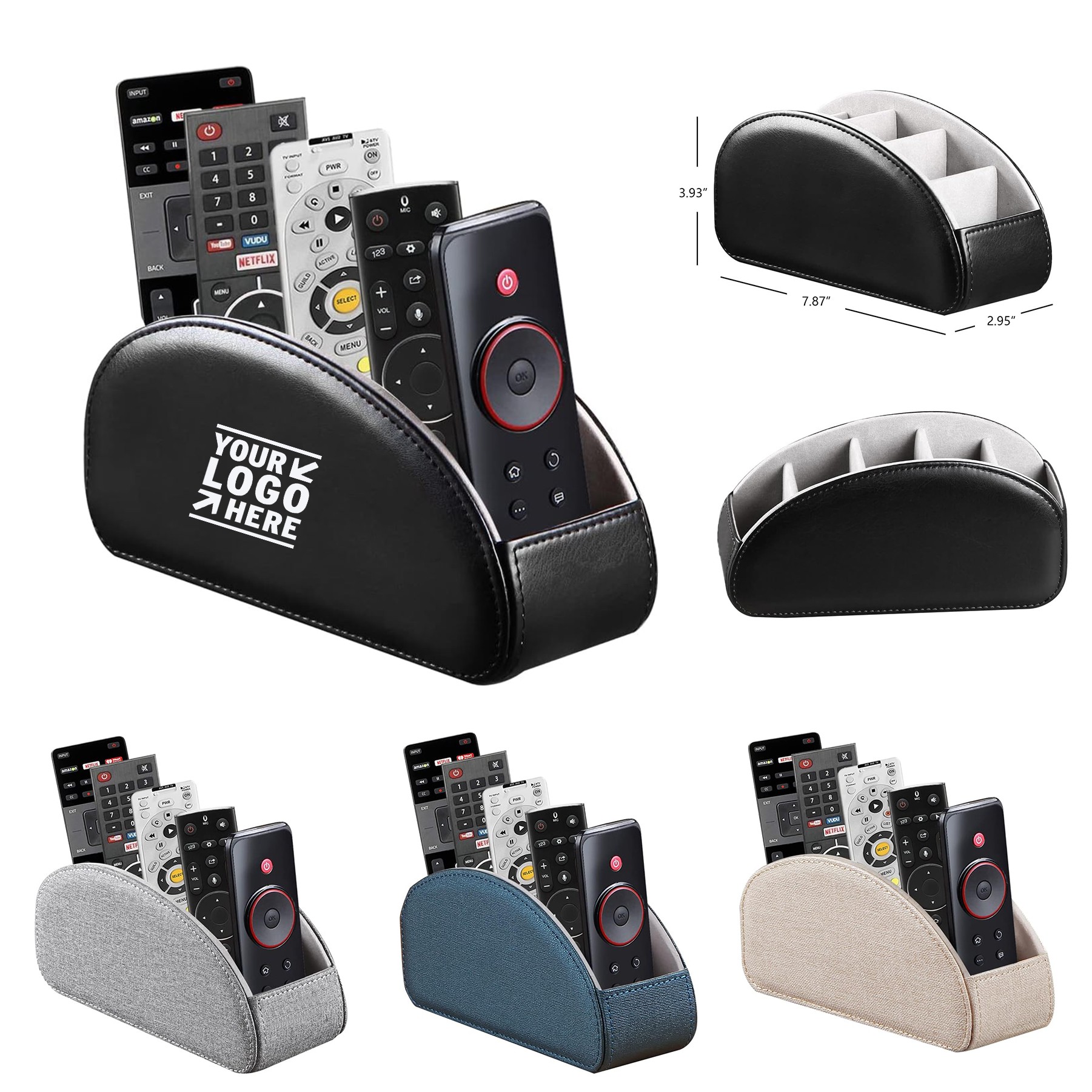 5 Suitable Spaces PU Leather Remote Control Holder Arc Shape Remote Caddy Desktop Organizer 3