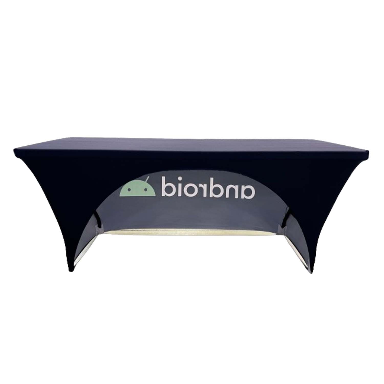 48 Hr Quick Ship - Sublimated Stretch Curved Fit Table Throw for 6ft table, 3 sided, Open Back 10