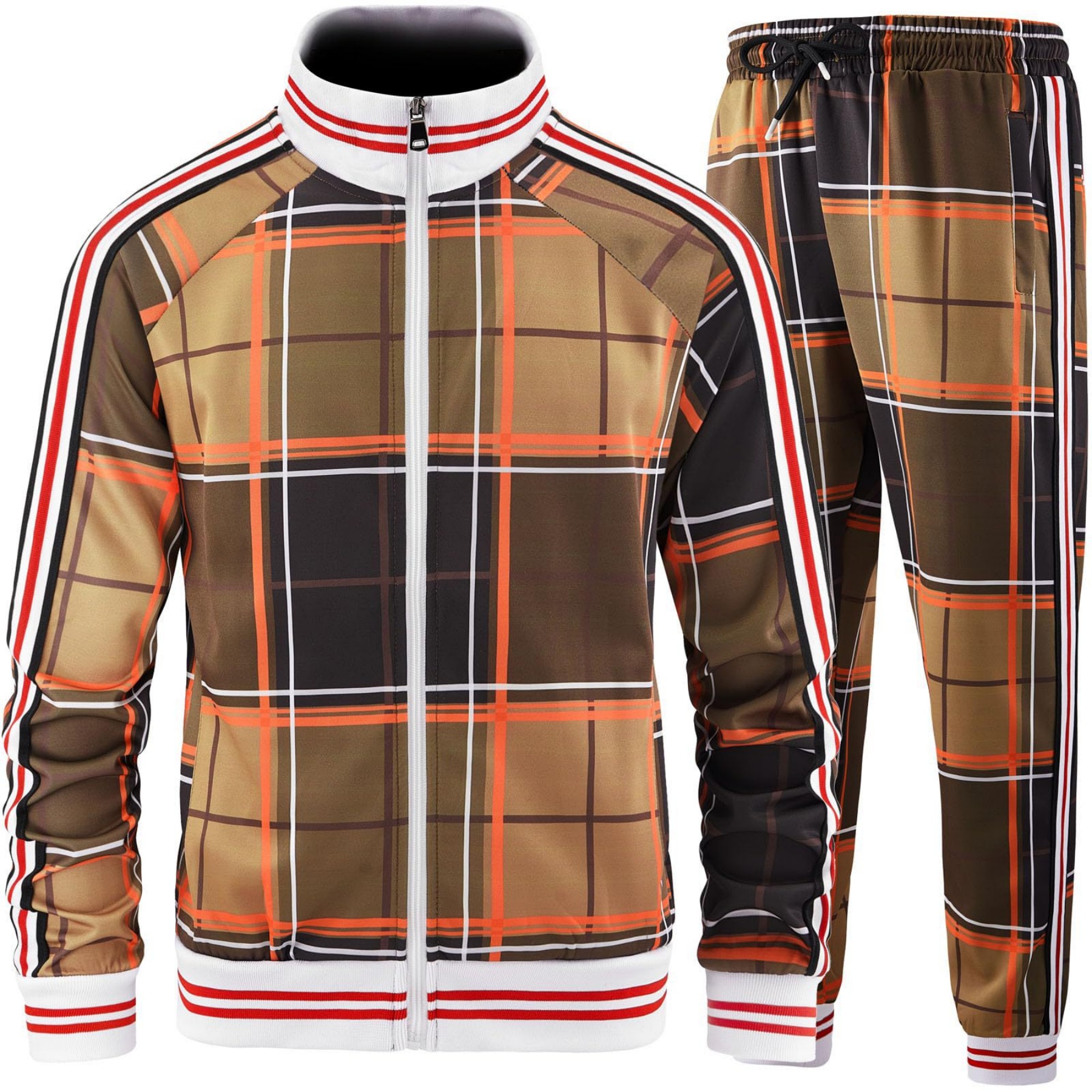 Mens Plaid Track Suits Anti Pilling Sports Wear Jacket Pants Custom 3