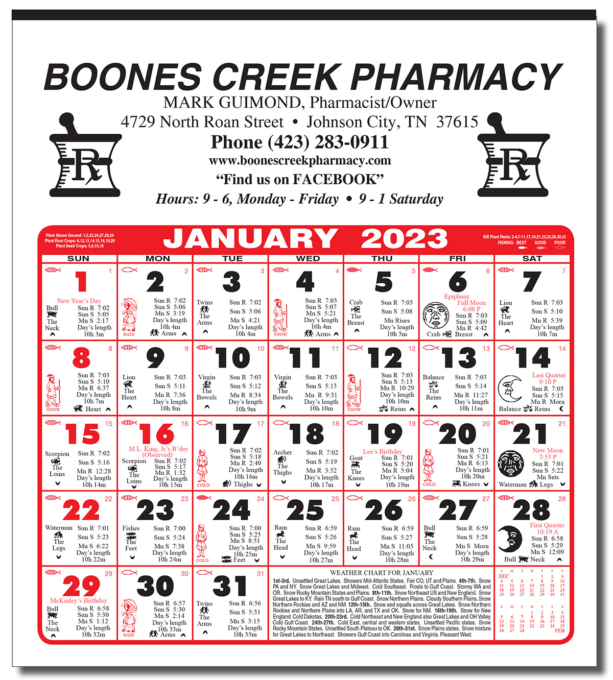 6 Sheet Monthly Almanac Calendar