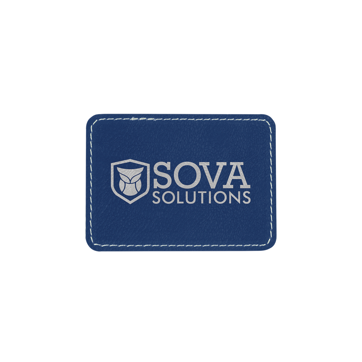 3" x 2" Blue/Silver Leatherette Rectangular Patch with Adhesive