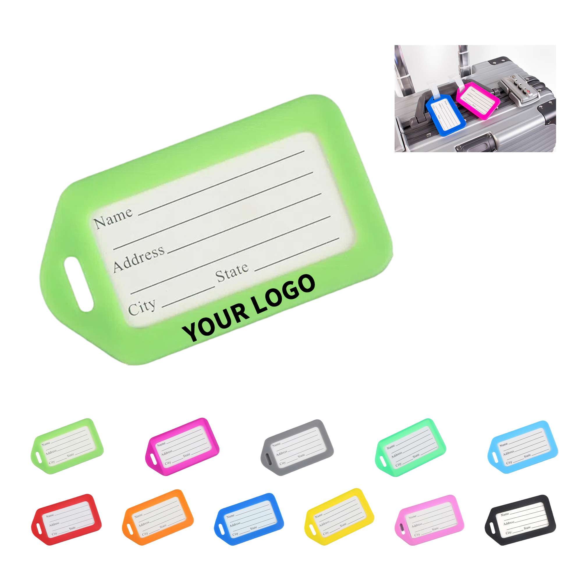 Rigid Plastic Luggage Tag With Steel Cable 3.4 x 2 12
