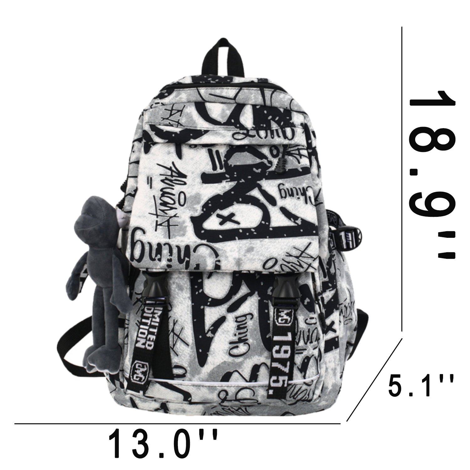Waterproof Nylon Travel Spacious Backpack w/ Plush Pendant 7