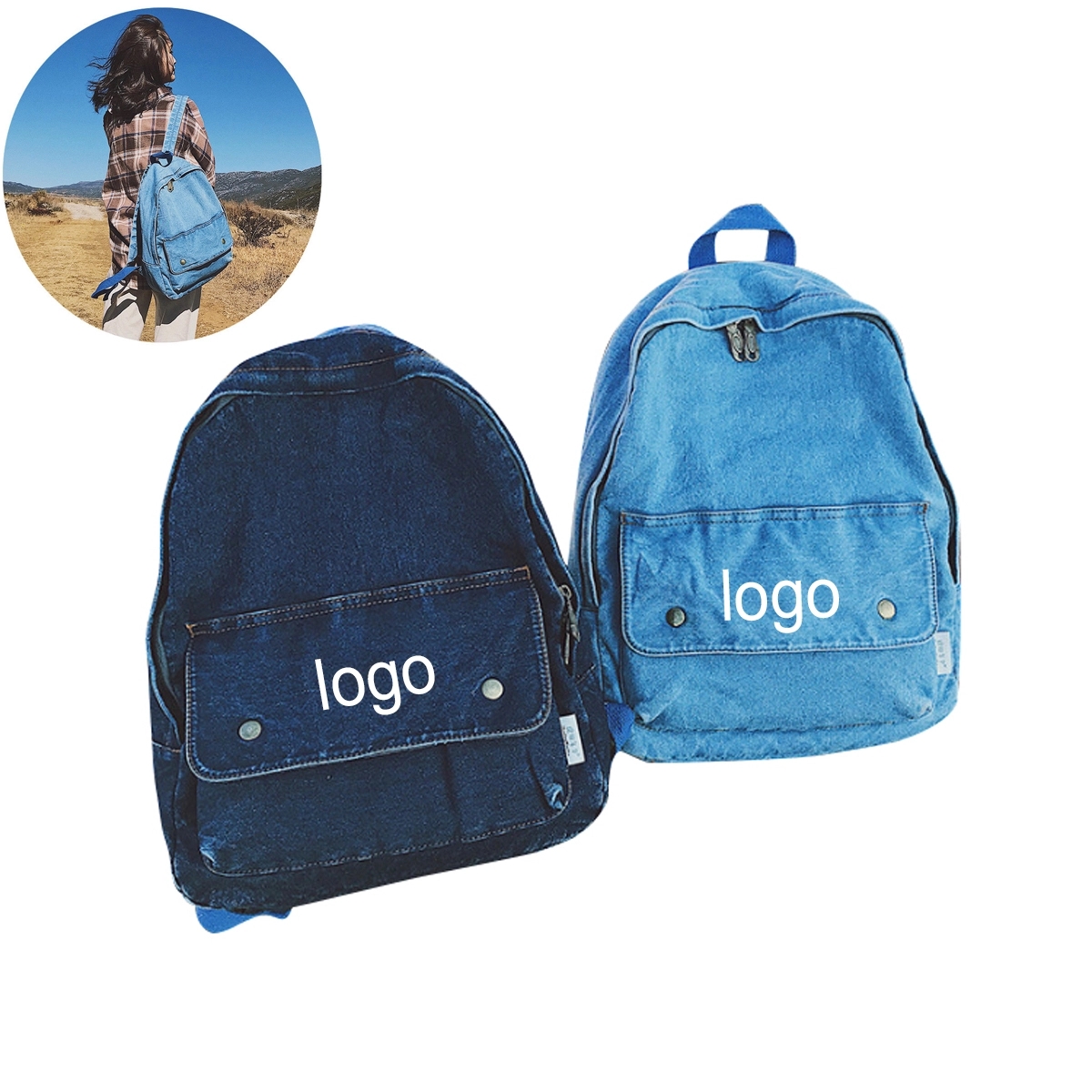 Denim Canvas School Backpack 2