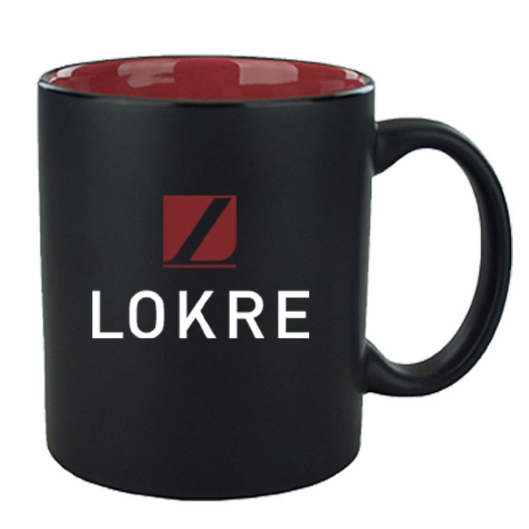 11 Oz Hilo C-Handle Mug Matte Satin Black Out/Gloss Coral in 1