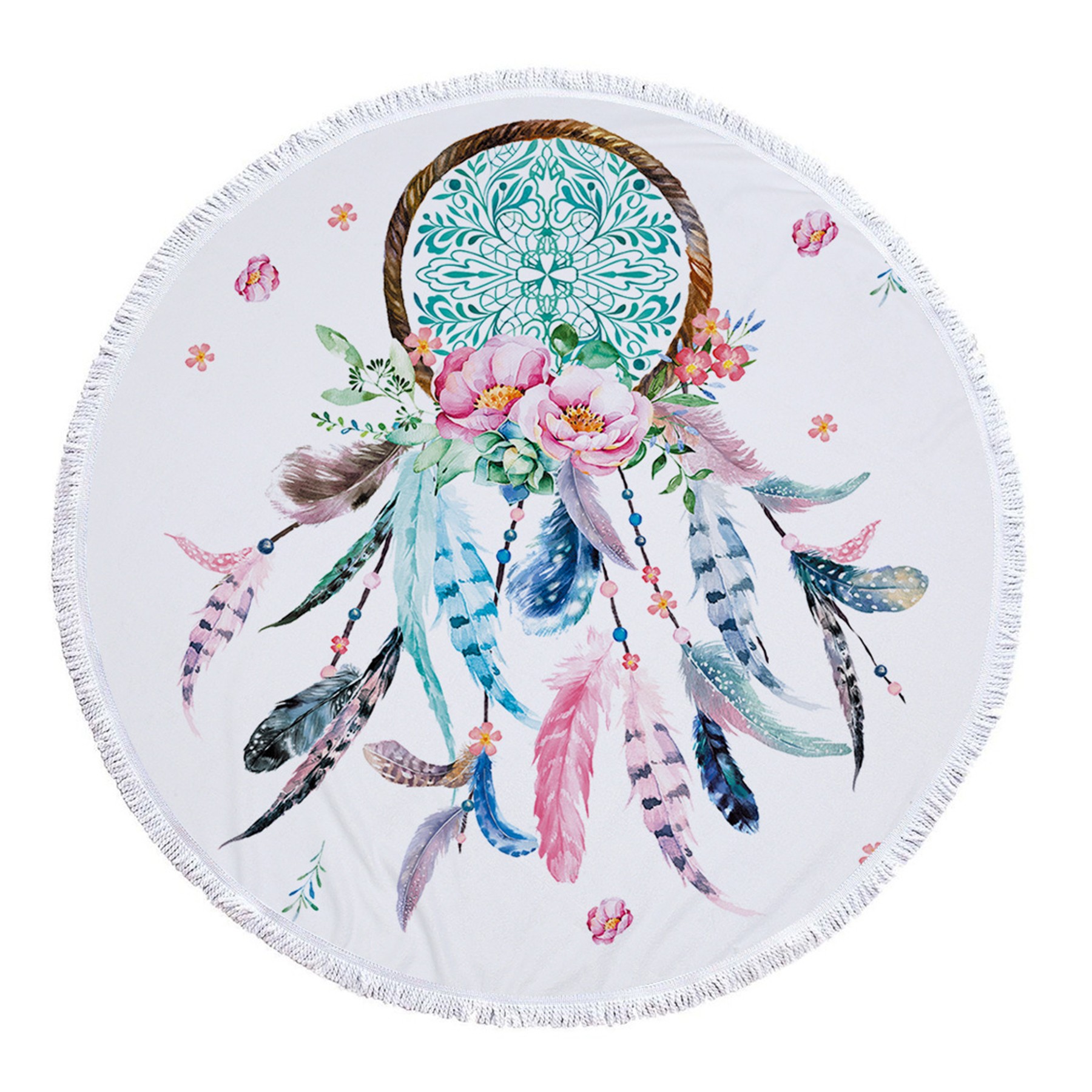 Dreamcatcher Printing Round Beach Towel With Tassels 18
