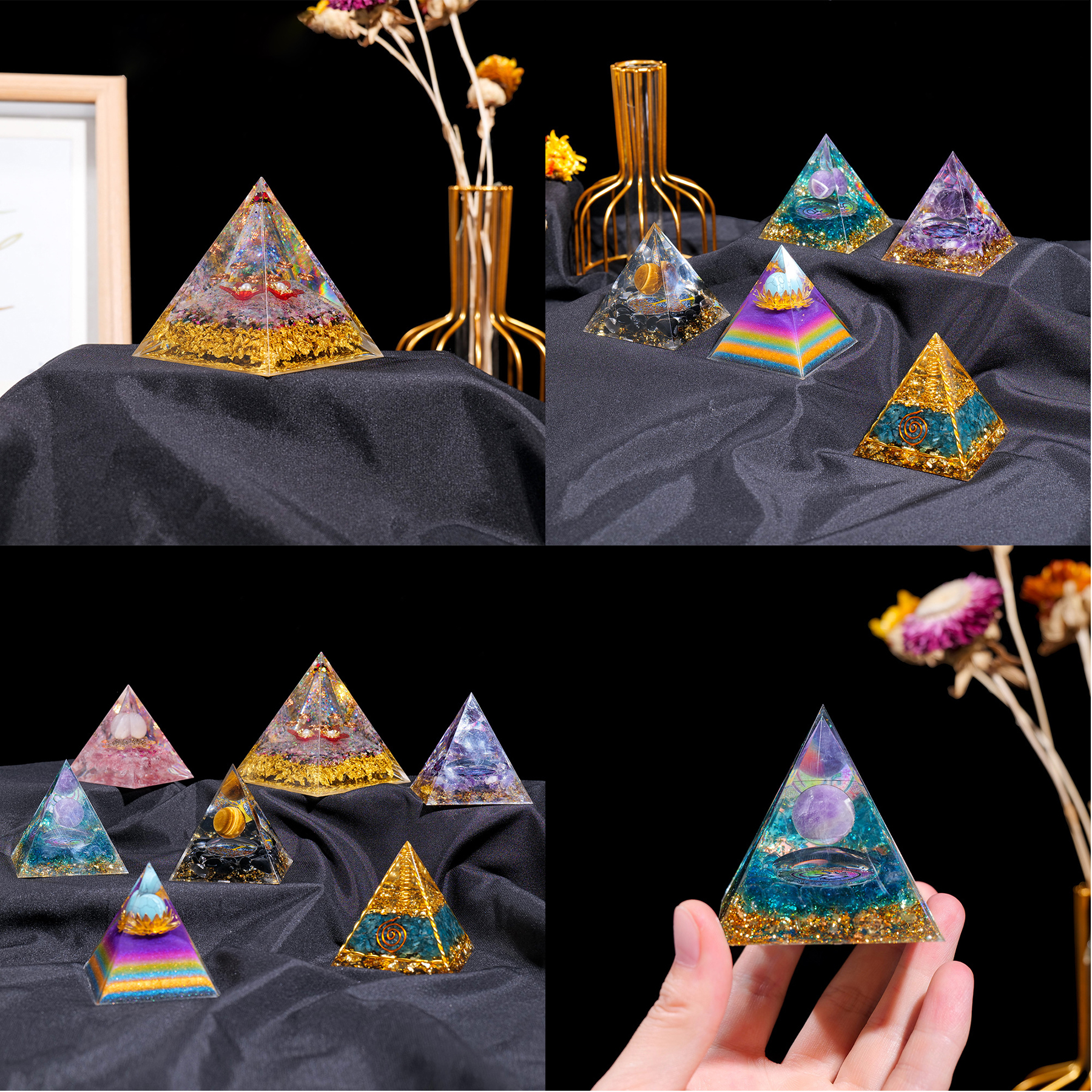 Crystal Pyramid Obsidian&Amethyst Healing Crystal 2